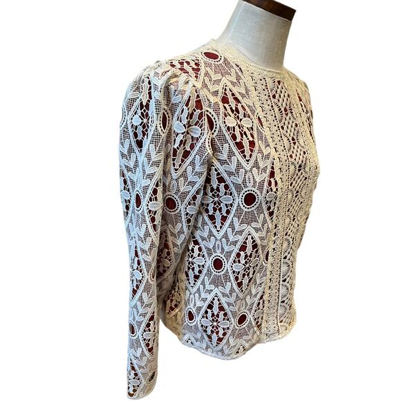 MOUSSY Vintage Lace Long Sleeve Top Ivory Rust S - Picture 3 of 6